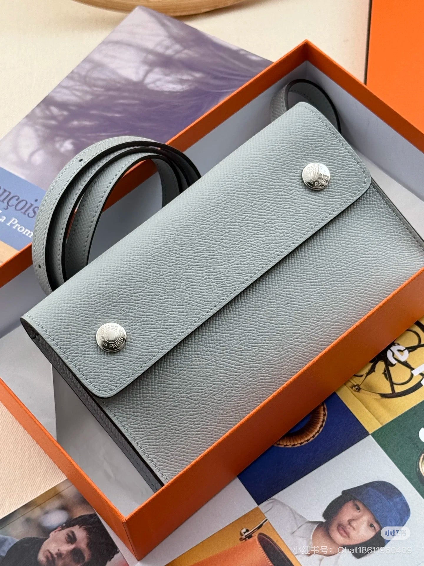 Hermesnap 8U冰川藍stamp K Epsom皮