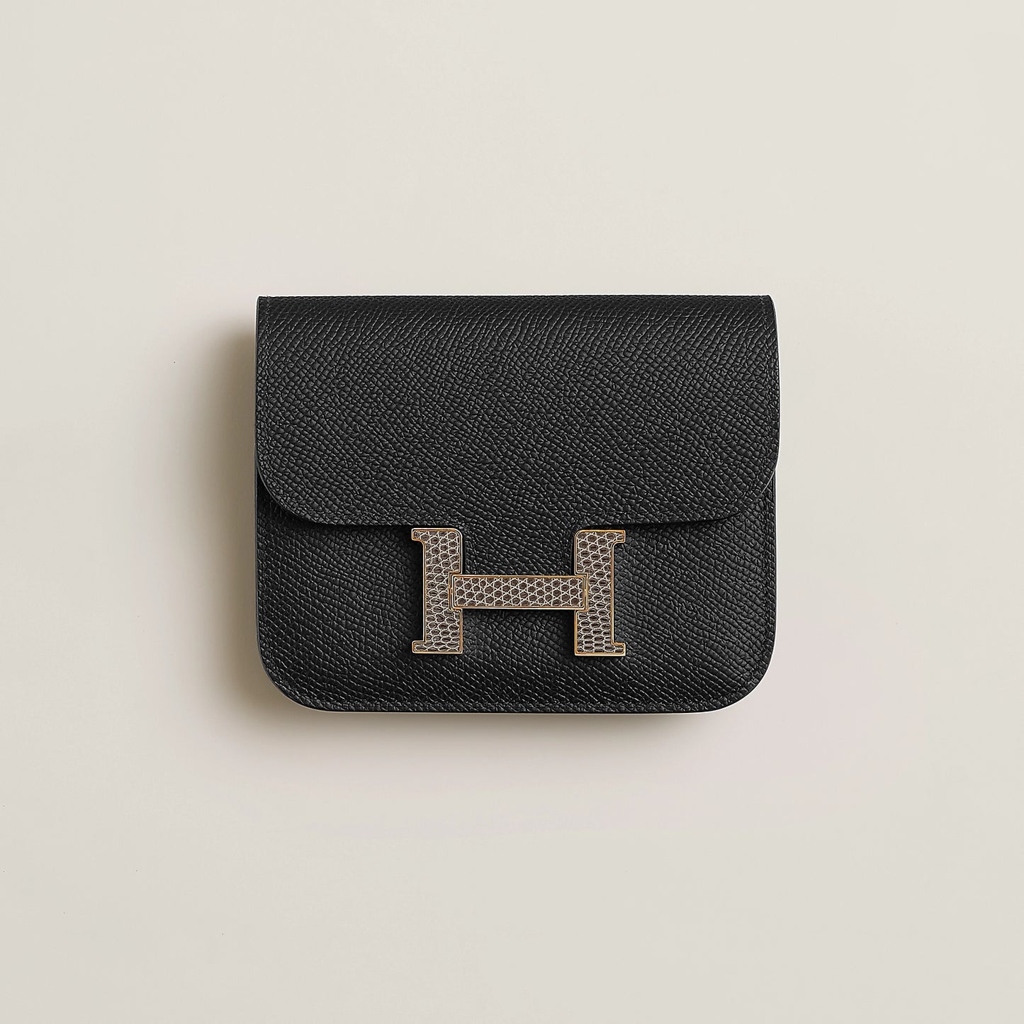 Hermes Constance slim黑金蜥蜴皮扣