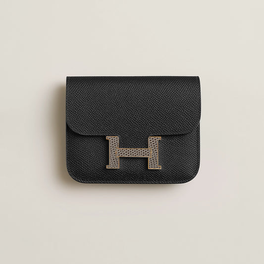 Hermes Constance slim黑金蜥蜴皮扣