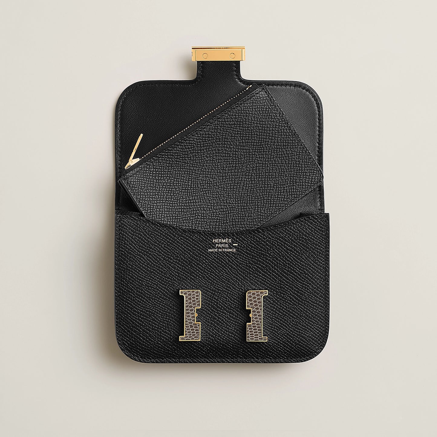 Hermes Constance slim黑金蜥蜴皮扣